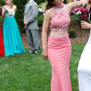 Two Piece Pink Fitted Prom Dress Size 2